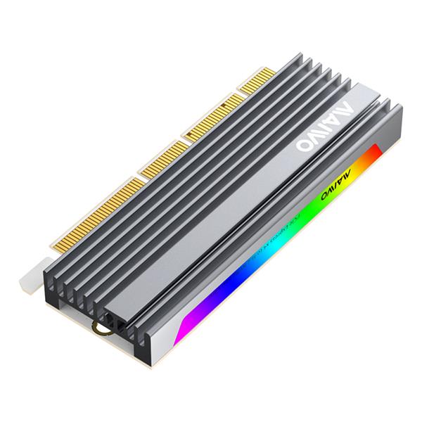 Maiwo KT058 RGB Design PCIe x16 to NVMe SSD Expansion Converter with Aluminum Alloy Radiator and Blue Breathing Lamp