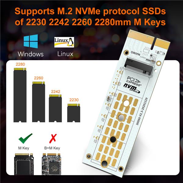 Maiwo KT060A  PCIex4 NVMe Expansion Card Converter with RGB Design , Up to 32Gbps with PCI Express 3.0 x4 ,3200+MB/s read and 1500+MB/s write