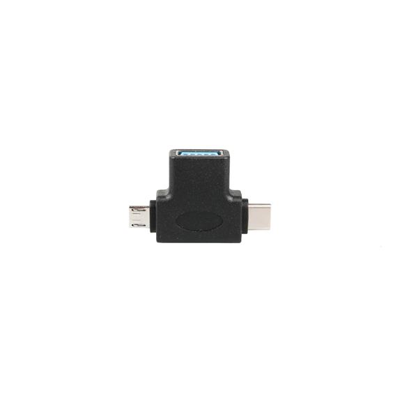 iCAN USB 3.0 A Female to Type C Male / Micro USB Male Adapter, Black