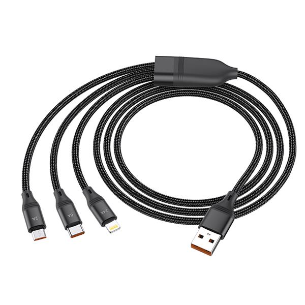 HOCO 3-in-1 Ultra 6A fast charging data cable(for Lightning + Micro USB + Type-C),1.2M