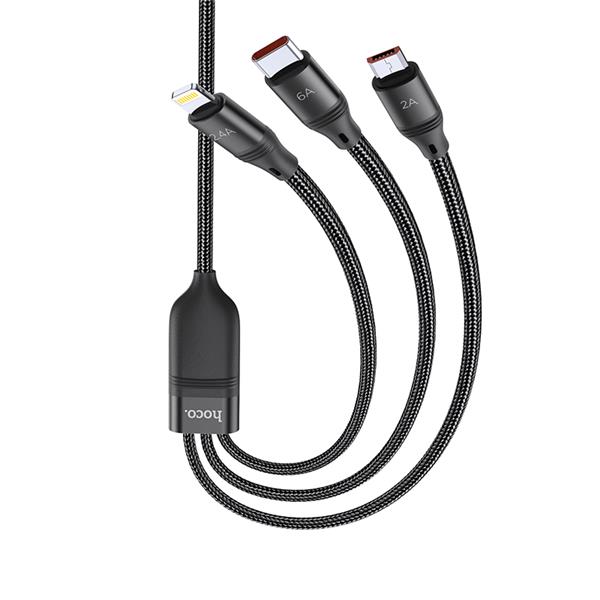 HOCO 3-in-1 Ultra 6A fast charging data cable(for Lightning + Micro USB + Type-C),1.2M