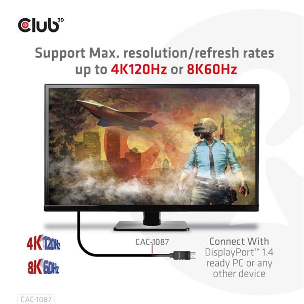 Club 3D DisplayPort 1.4 to HDMI 4K120Hz or 8K60Hz HDR10 Cable M/M 3m/9.84ft