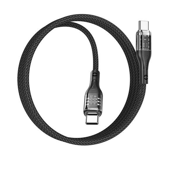 HOCO Transparent Discovery Edition 100W charging data cable with display for USB Type-C to Type-C,1.2m (4ft)