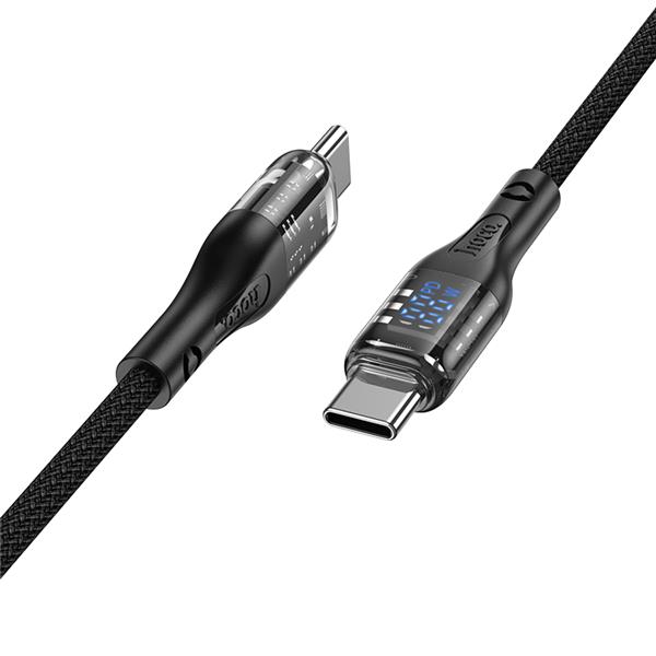 HOCO Transparent Discovery Edition 100W charging data cable with display for USB Type-C to Type-C,1.2m (4ft)(Open Box)