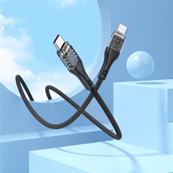 HOCO Transparent Discovery Edition 100W charging data cable with display for USB Type-C to Type-C,1.2m (4ft)(Open Box)