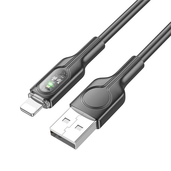 Hoco "U120 Transparent explore" intelligent power-off charging data cable iP, 1.2m (4ft), Black(Open Box)