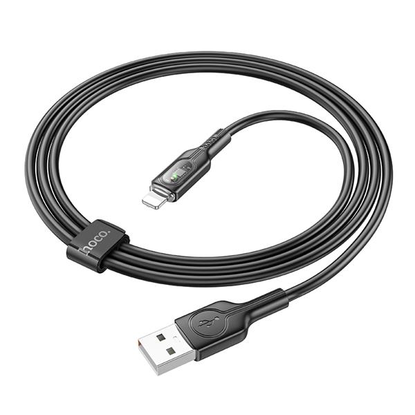 Hoco "U120 Transparent explore" intelligent power-off charging data cable iP, 1.2m (4ft), Black