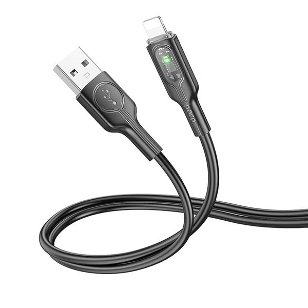 Hoco "U120 Transparent explore" intelligent power-off charging data cable iP, 1.2m (4ft), Black