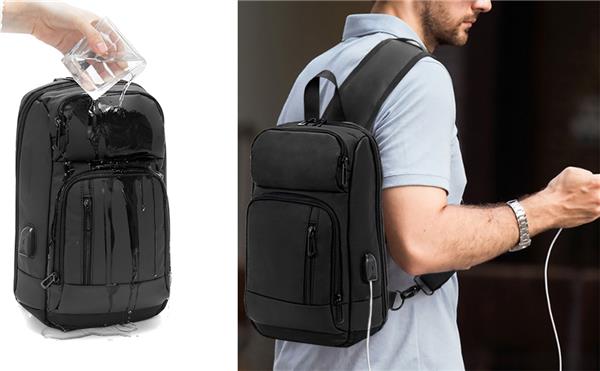 KINGSLONG 11" Waterproof Shoulder Backpack, USB Charging Port, Black