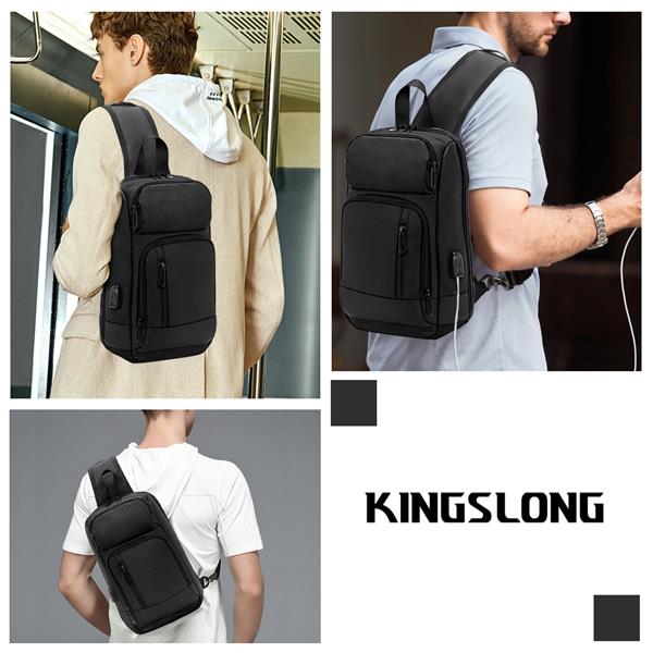 KINGSLONG 11" Waterproof Shoulder Backpack, USB Charging Port, Black