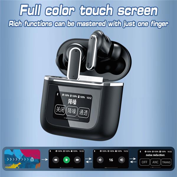 iCAN YX-27-BK TWS, ANC, ENC, Wireless Earbuds with Smart Screen