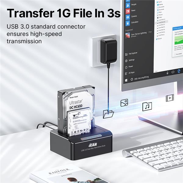 iCAN RSH-DS01 USB 3.0 Dual Bay SATA Hard Drive Dock for 2.5" and 3.5" SSD/HDD