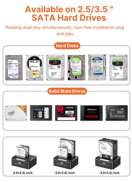 iCAN RSH-DS01 USB 3.0 Dual Bay SATA Hard Drive Dock for 2.5" and 3.5" SSD/HDD