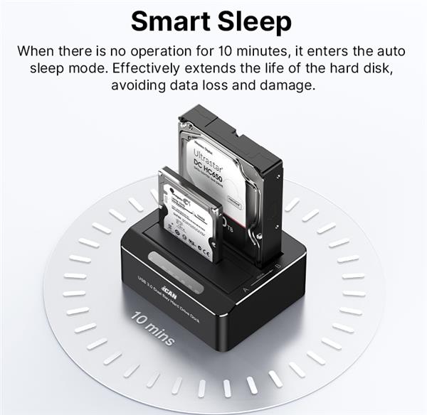 iCAN RSH-DS01 USB 3.0 Dual Bay SATA Hard Drive Dock for 2.5" and 3.5" SSD/HDD