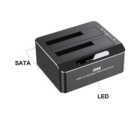 iCAN RSH-DS01 USB 3.0 Dual Bay SATA Hard Drive Dock for 2.5" and 3.5" SSD/HDD