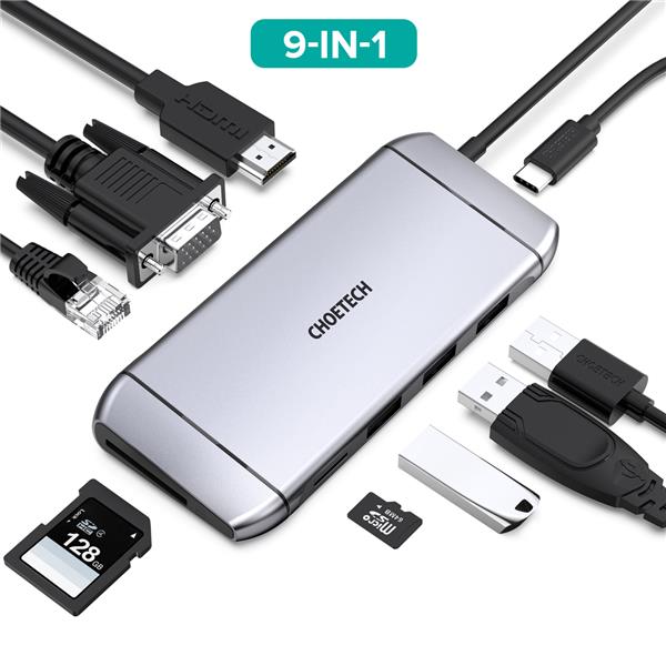 Choetech 9-in-1 USB-C 100W Docking Station for Dual Monitor