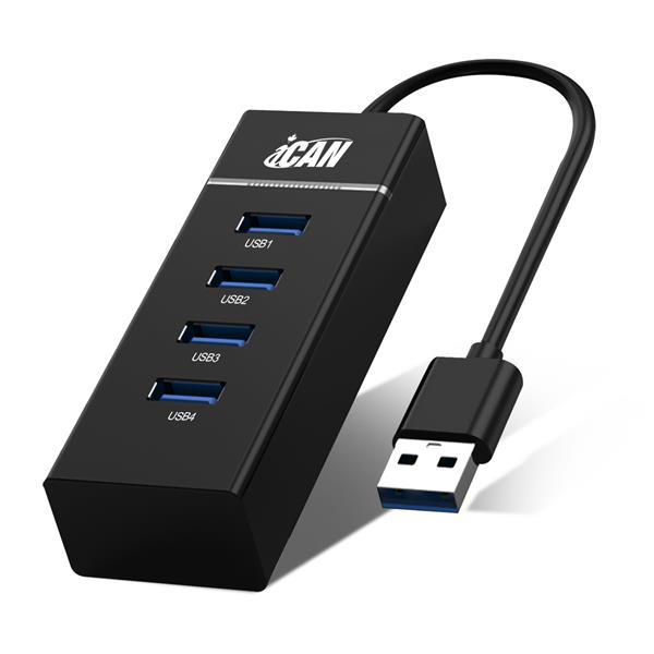iCAN 4-Port USB 3.0 Hub, 5Gbps Transmission Speed with 30cm Cable