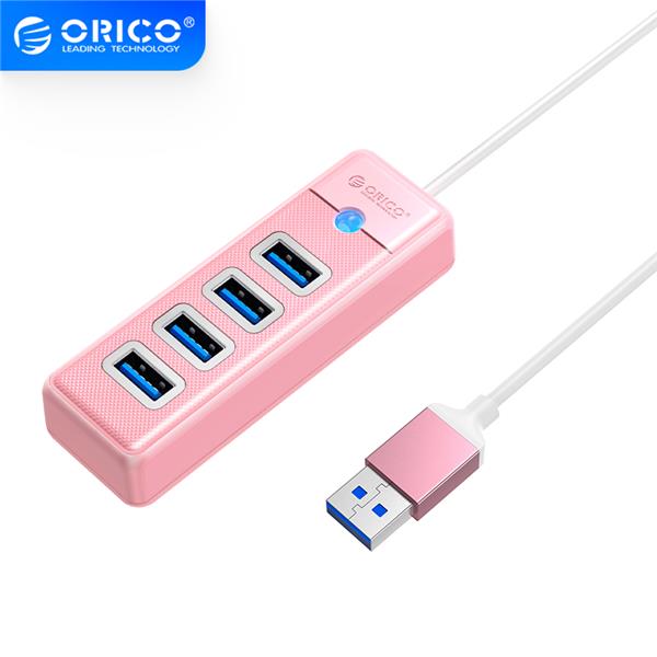 ORICO 4-Port USB 3.0 Hub with 15cm Cable, USB-A Input, Pink