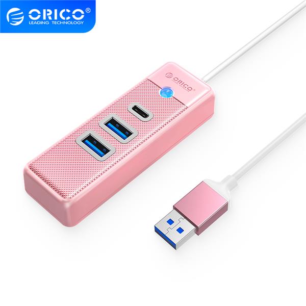 ORICO 3-Port USB-A*2 & Type-C*1 Hub with 15cm Cable, USB A Input, Pink