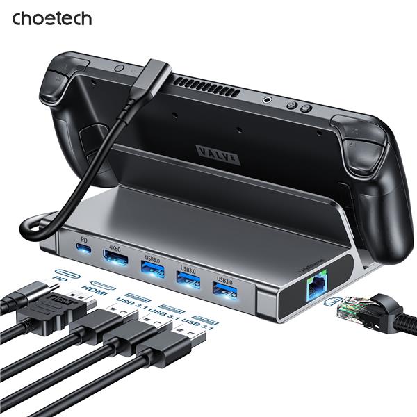 Choetech 6-in-1 USB-C 100W Steam Deck 4K 60Hz Docking Station(Open Box)