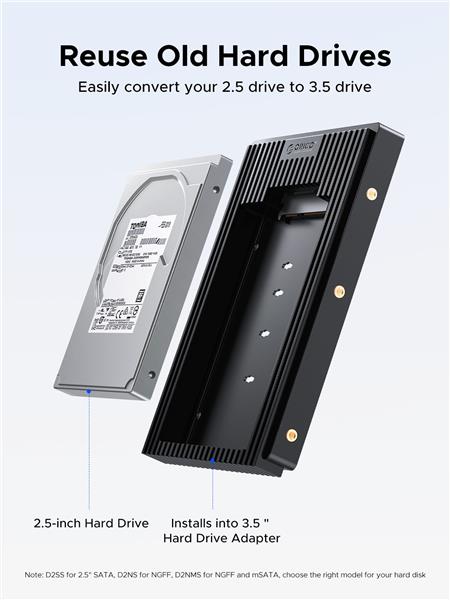 Orico D2SS-6G 2.5" to 3.5" Hard Drive Adapter Converter Mounting Frame Tray for 7/9.5/12.5mm 2.5" HDD/SSD ,Black