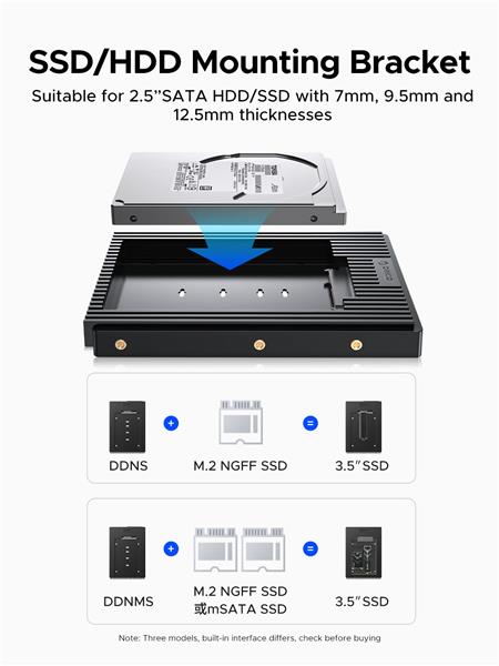 Orico D2SS-6G 2.5" to 3.5" Hard Drive Adapter Converter Mounting Frame Tray for 7/9.5/12.5mm 2.5" HDD/SSD ,Black