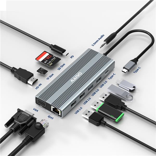 Maiwo 12-in-1 USB-C 100W Docking Station for Dual Monitor