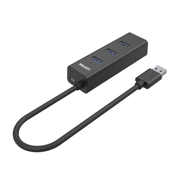 UNITEK 4-Port USB 3.0 Hub with 30cm Cable, External Power Supply
