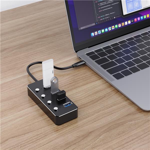 iCAN 4-Port USB 3.0 Hub, Individual On/Off Power Switches, USB-C Input