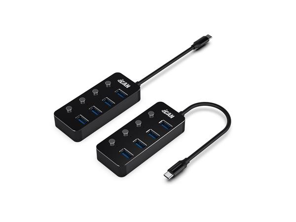 iCAN 4-Port USB 3.0 Hub, Individual On/Off Power Switches, USB-C Input