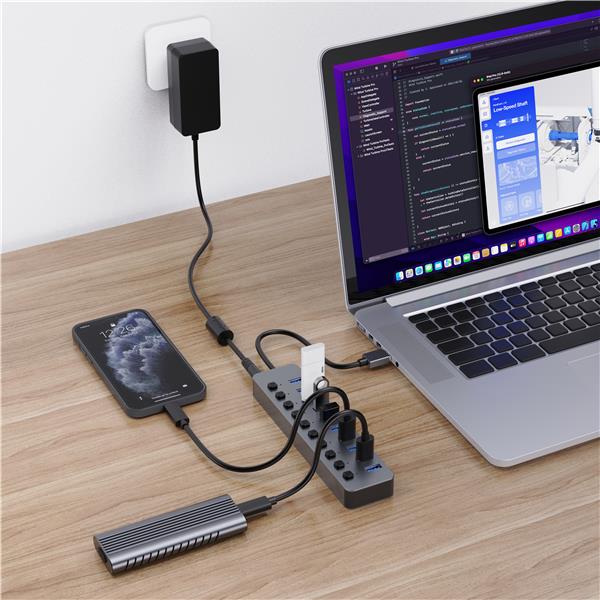 iCAN 10-Port USB 3.0 Hub with 48W Power Adapter, Individual LED ON/OFF