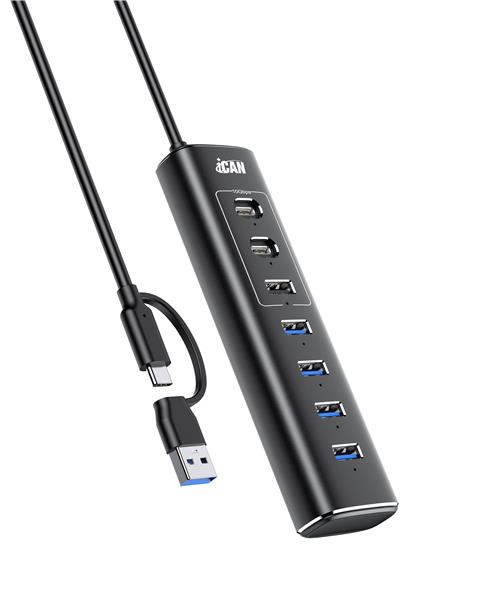 iCAN 7-Port USB 3.2 10Gbps Powered Hub with Individual On/Off Switch