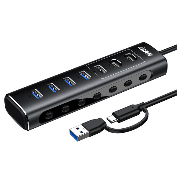 iCAN 7-Port USB 3.2 10Gbps Powered Hub with Individual On/Off Switch