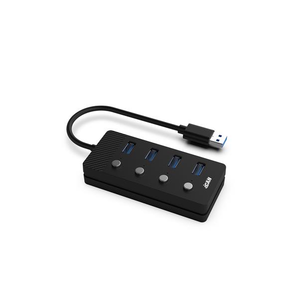 iCAN 4-Port USB 3.0 Hub with LED Individual Switches, 24cm Cable