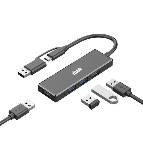 iCAN 4-Port USB 3.0 Ultra Slim Hub with USB-A/C Connectors