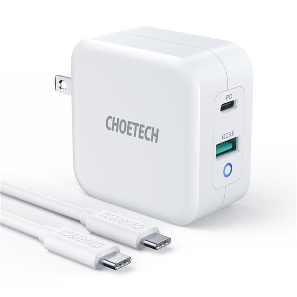 Choetech 65W USB-A & USB-C GaN PD Charger, 180cm C to C Cable(Open Box)