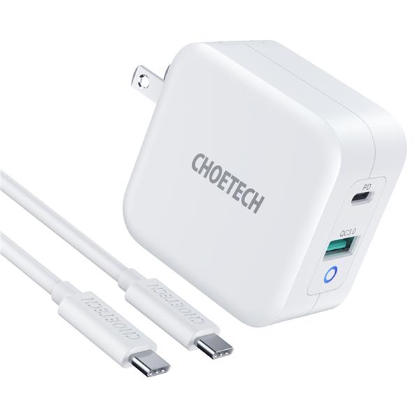 Choetech 65W USB-A & USB-C GaN PD Charger, 180cm C to C Cable(Open Box)