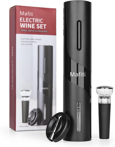 Mafiti Electric Automatic Wine Bottle Opener, Wine Stopper Built in Pump, Wine Foil Cutter Christmas Gifts Set, Black.