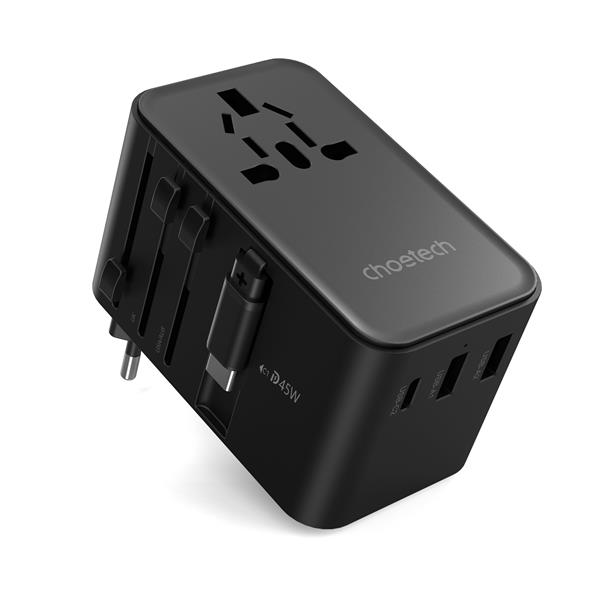 Choetech 45W 4-Port Universal Travel Adaptor with 2ft Type-C Cable