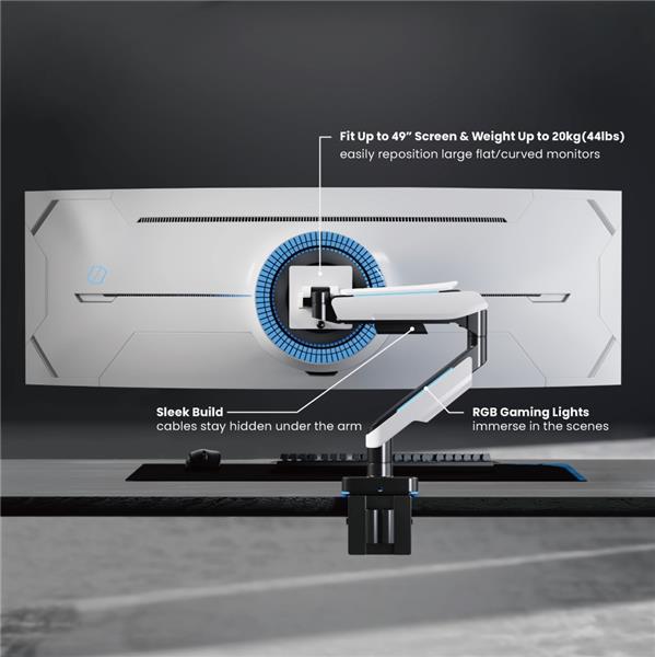 Brateck Heavy-Duty RGB Gas Spring Single Monitor Arm, fit 17"-49", Weight up to 20kg(Open Box)