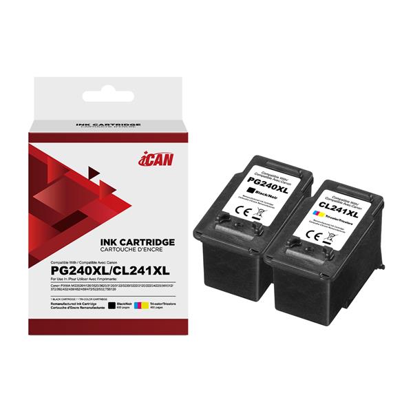 iCan Canon PG240XL Black and CL241XL Tri-color Ink Cartridge (Remanufactured)