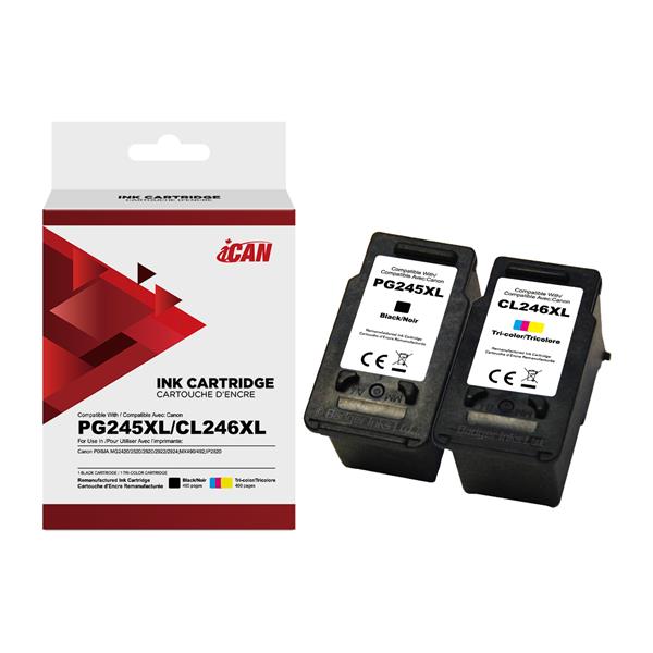 iCan Canon PG245XL Black and CL246XL Tri-color Ink Cartridge (Remanufactured)