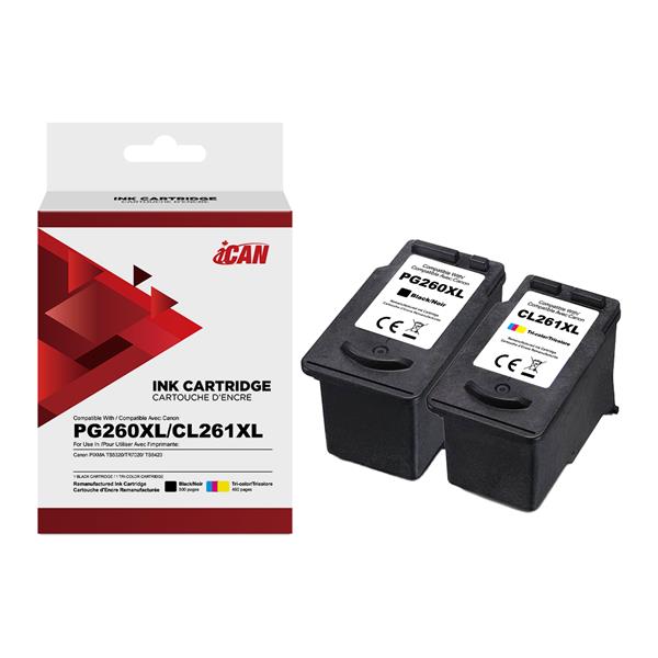 iCan Canon PG260XL Black and L261XL Tri-color Ink Cartridge (Remanufactured)