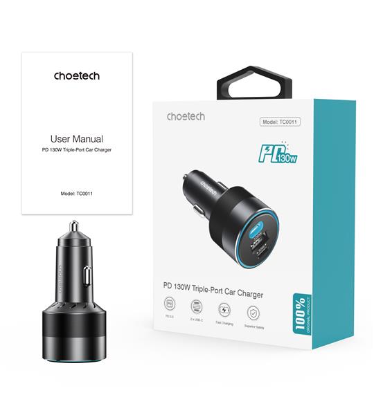 Choetech 130W Triple-Port Fast Car Charger(Open Box)