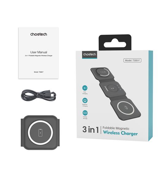 Choetech 3-in-1 15W Magnetic Wireless Charger with 100cm Cable(Open Box)