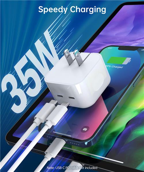 Choetech 35W Dual USB-C PD Fast Wall Charger(Open Box)