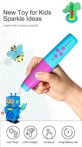 iCAN LP06 Low Temperature 3D Printing Pen with 3 Colors PCL Filament and Built-in Battery 550mAh , Light Blue