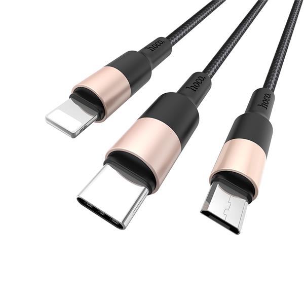 HOCO "X26 Xpress" one pull three charging cable,iP+Micro+Type-c, 1m (3.3ft), Black