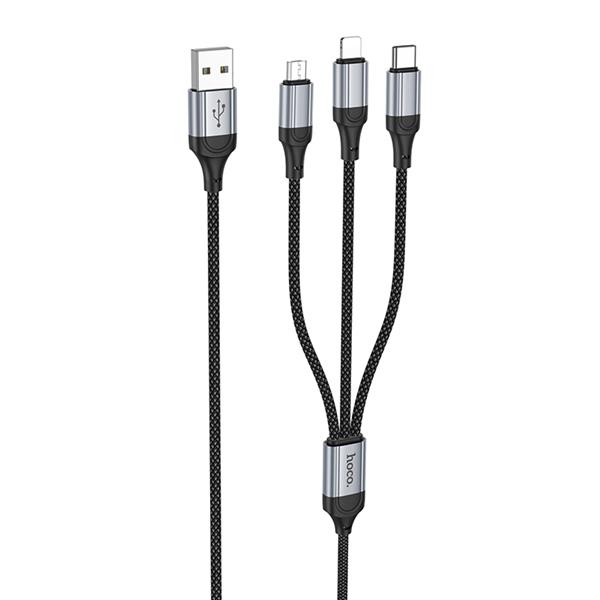 HOCO "X102 Fresh" 3-in-1 charging data cable (iP+Micro+Type-C), 1m (3.3ft), Black(Open Box)