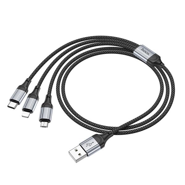 HOCO "X102 Fresh" 3-in-1 charging data cable (iP+Micro+Type-C), 1m (3.3ft), Black(Open Box)